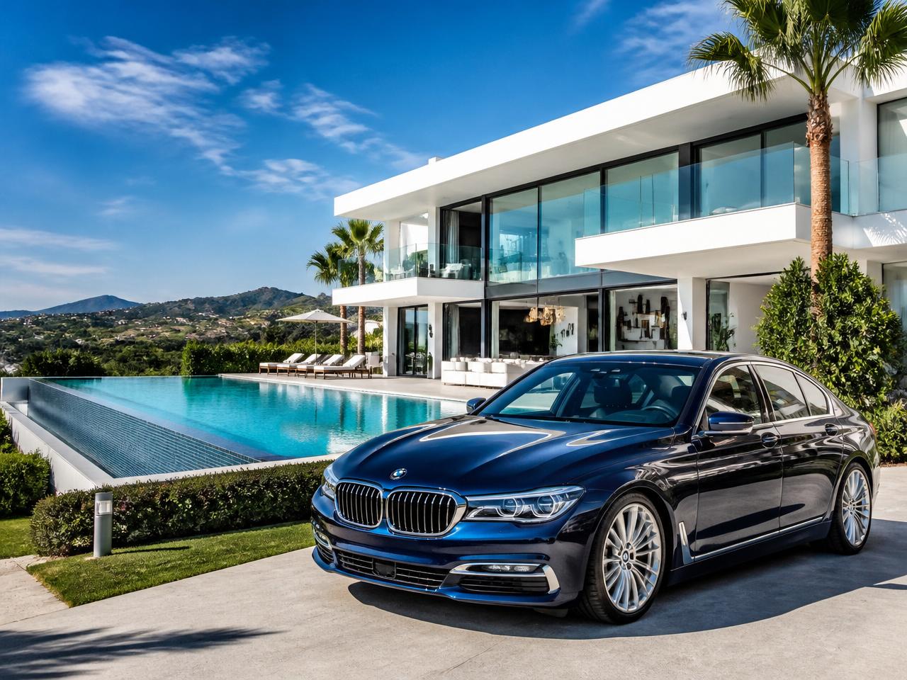 Moderna vila s bazenom i BMW automobilom